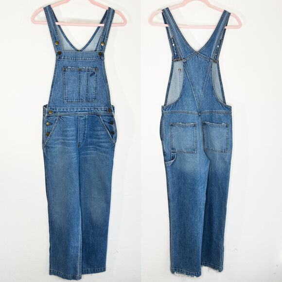 Reformation Johnny Aegean Distressed Light Wash Denim Straight Leg Jean Overalls - Picture 3 of 15